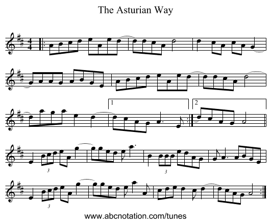 The Asturian Way - staff notation