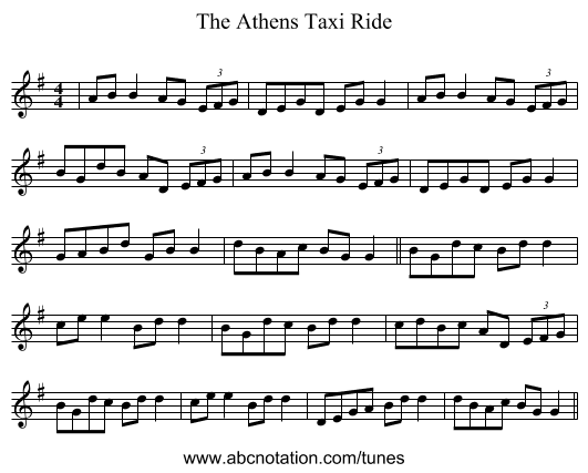 The Athens Taxi Ride - staff notation