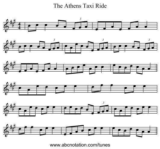 The Athens Taxi Ride - staff notation