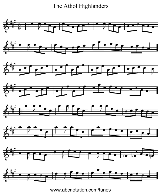 The Athol Highlanders - staff notation