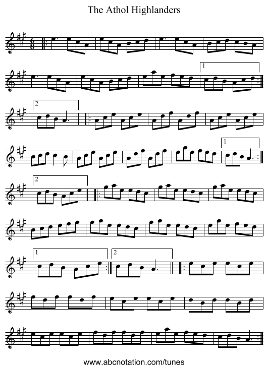 The Athol Highlanders - staff notation