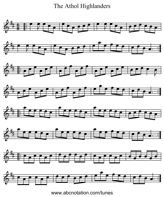 The Athol Highlanders - staff notation