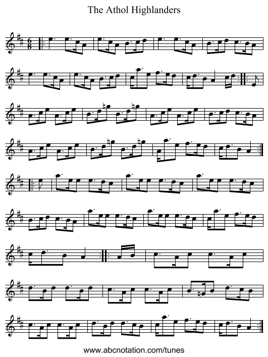 The Athol Highlanders - staff notation