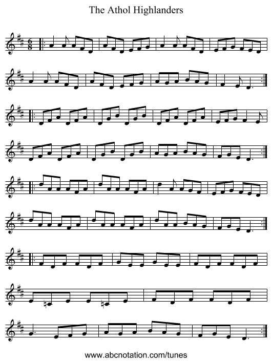 The Athol Highlanders - staff notation