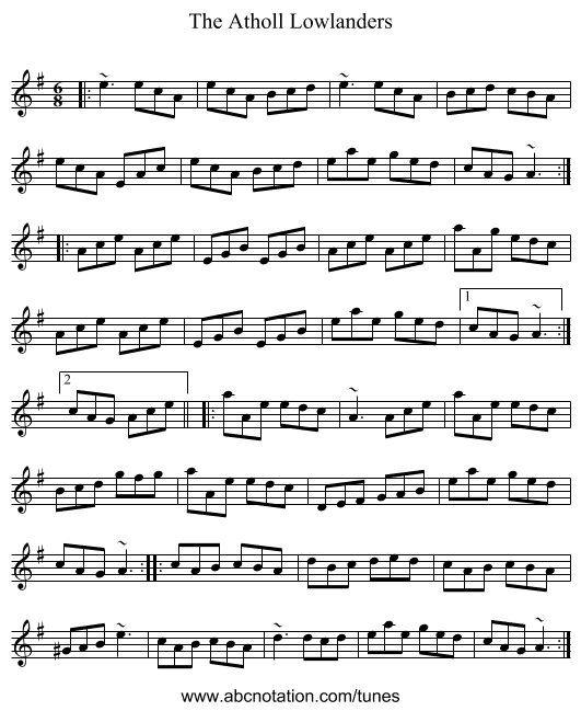 The Atholl Lowlanders - staff notation