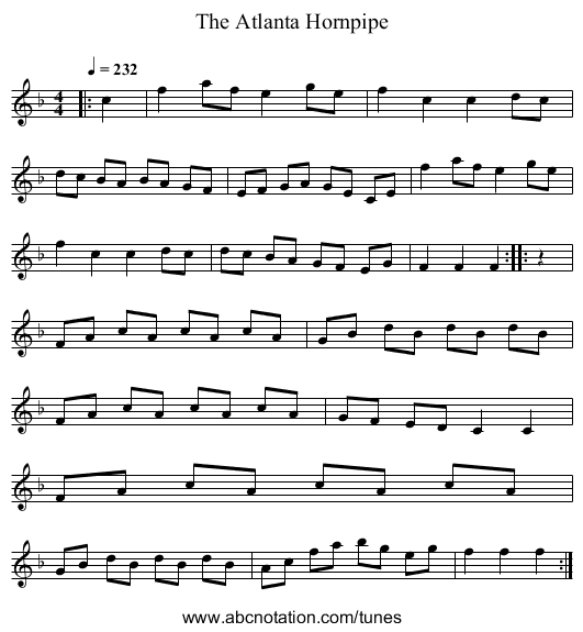 The Atlanta Hornpipe - staff notation