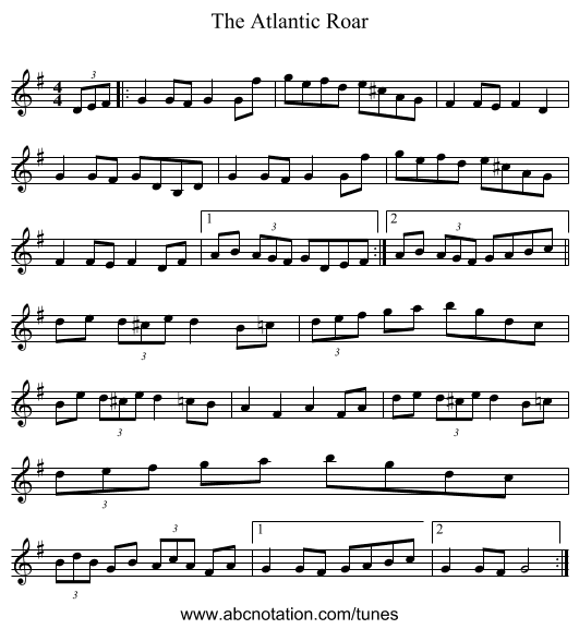 The Atlantic Roar - staff notation