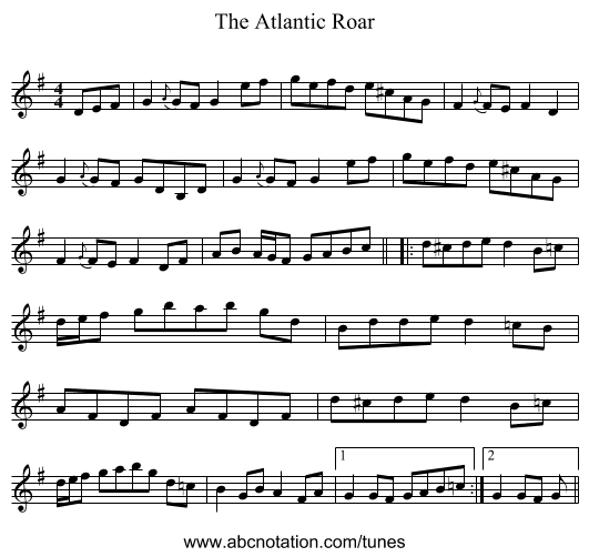 The Atlantic Roar - staff notation