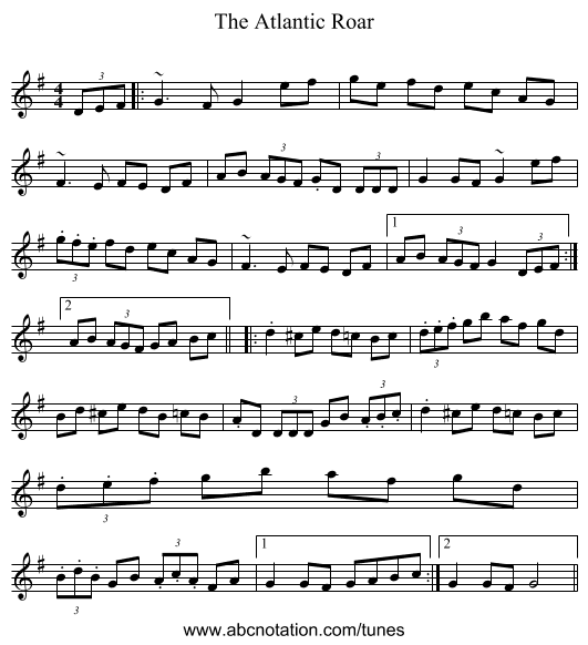 The Atlantic Roar - staff notation