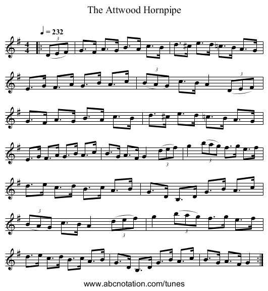 The Attwood Hornpipe - staff notation
