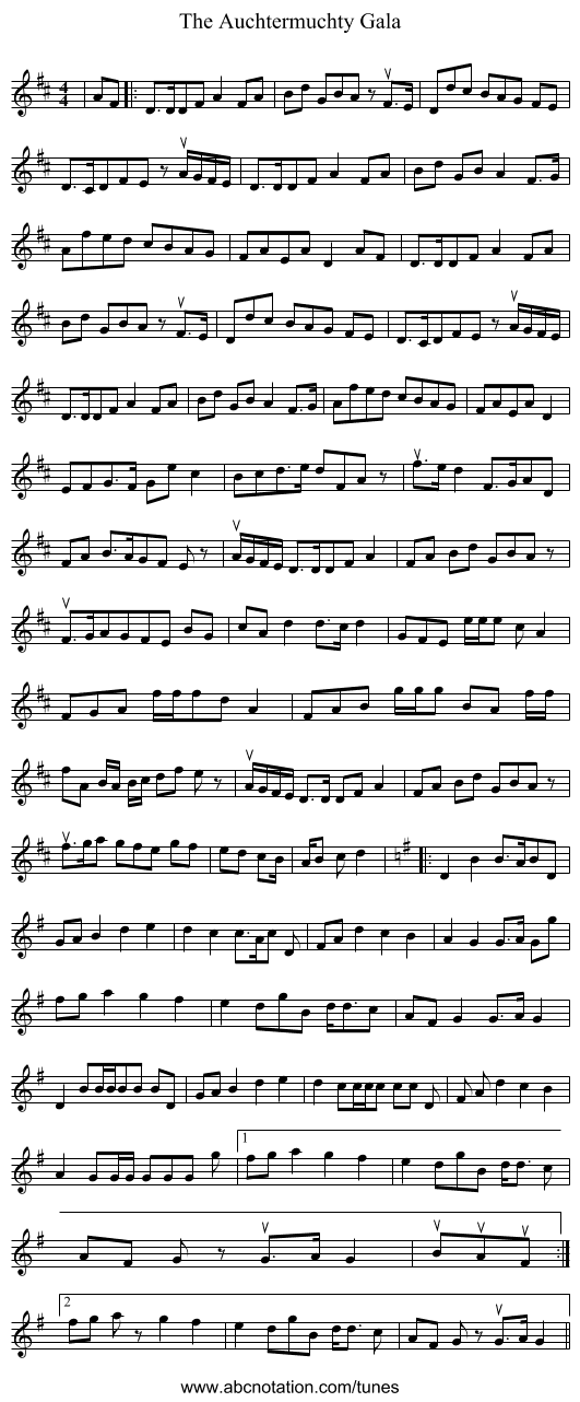 The Auchtermuchty Gala - staff notation