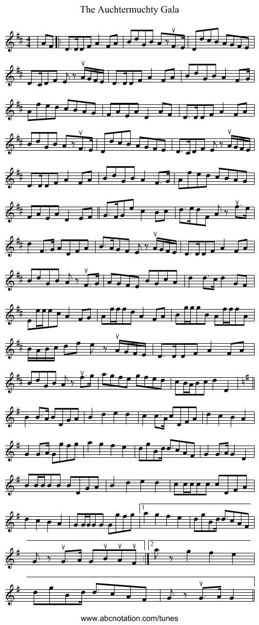 The Auchtermuchty Gala - staff notation