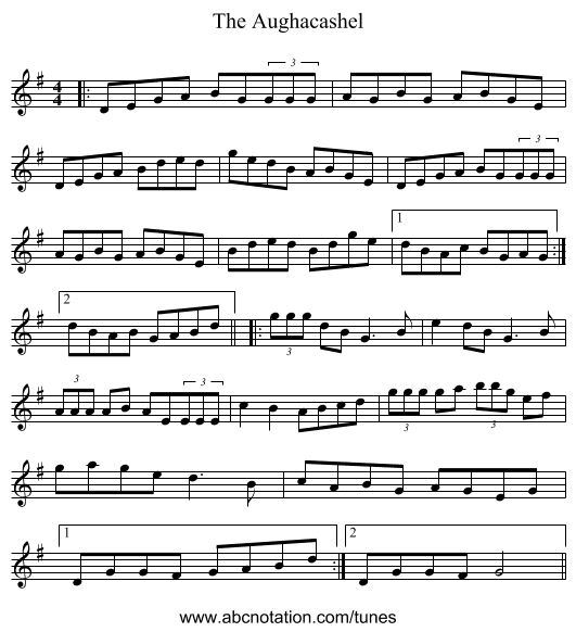 The Aughacashel - staff notation