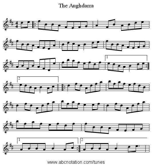 The Aughdarra - staff notation