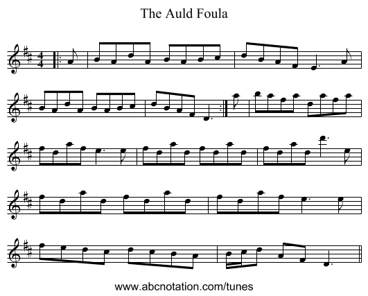 The Auld Foula - staff notation