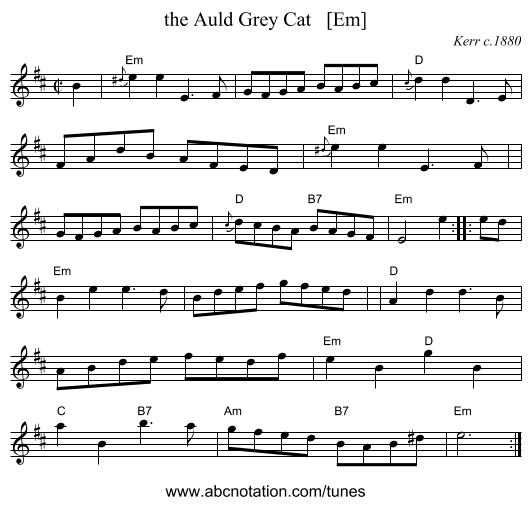 the Auld Grey Cat   [Em] - staff notation