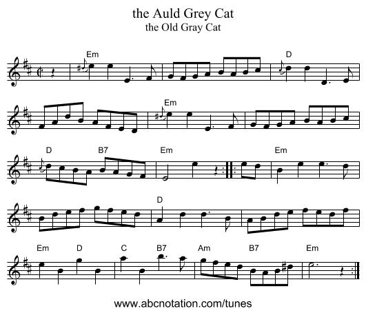 the Auld Grey Cat - staff notation