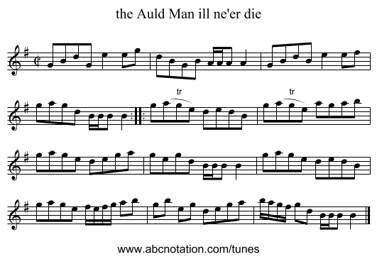 the Auld Man ill ne'er die - staff notation