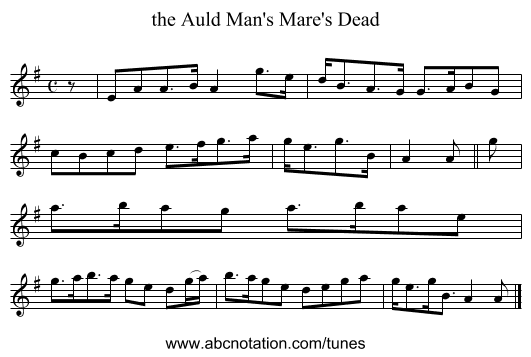 the Auld Man's Mare's Dead - staff notation