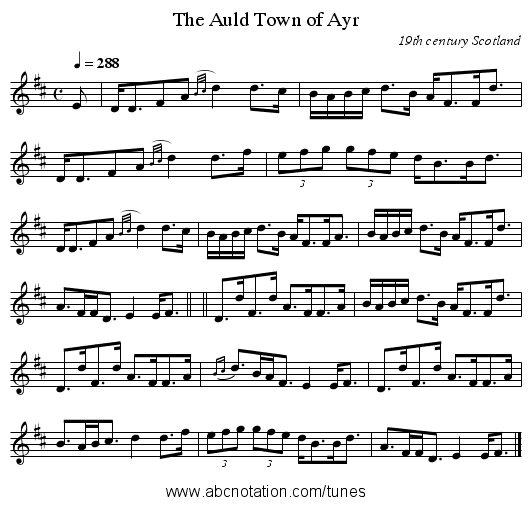 The Auld Town of Ayr - staff notation