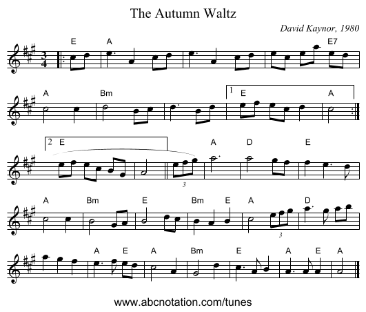The Autumn Waltz - staff notation