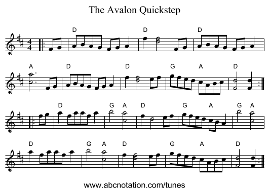 The Avalon Quickstep - staff notation