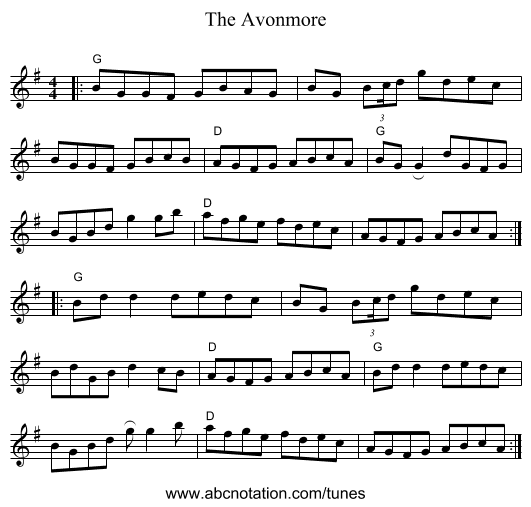 The Avonmore - staff notation