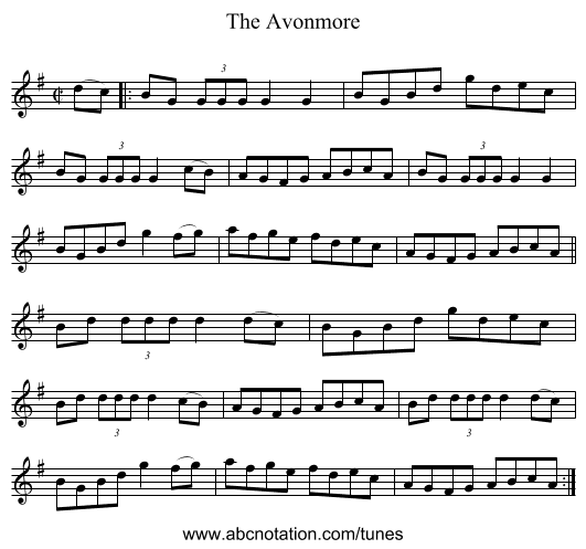 The Avonmore - staff notation