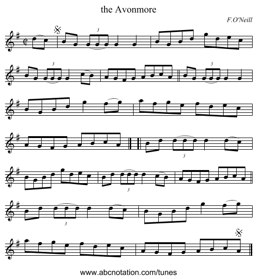 the Avonmore - staff notation