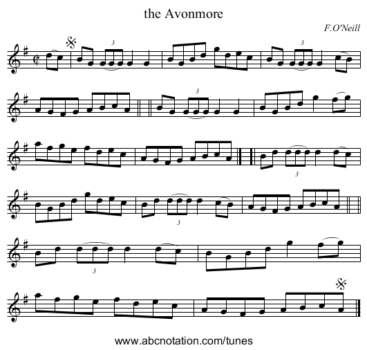the Avonmore - staff notation