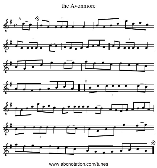 the Avonmore - staff notation