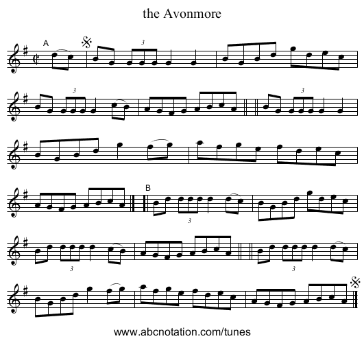 the Avonmore - staff notation