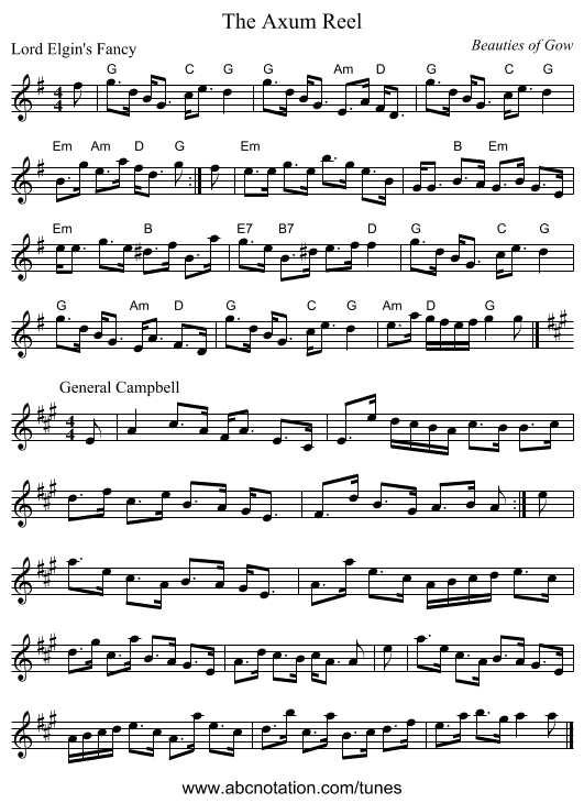 The Axum Reel - staff notation