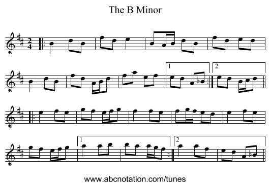 The B Minor - staff notation