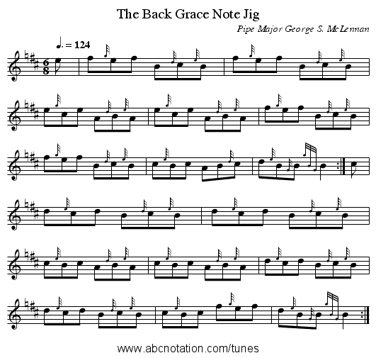 The Back Grace Note Jig - staff notation