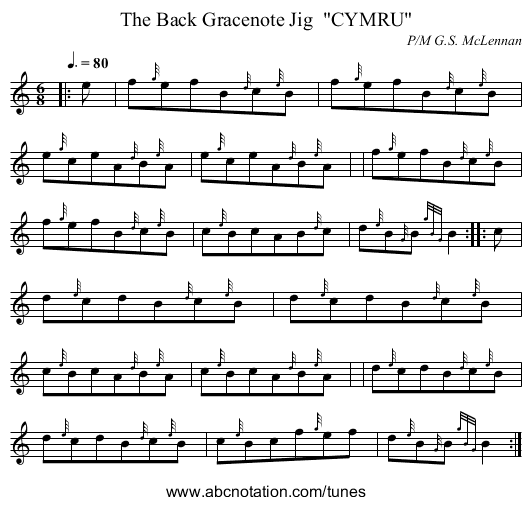 The Back Gracenote Jig  CYMRU - staff notation