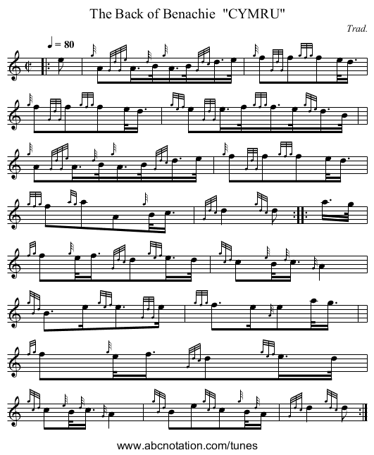 The Back of Benachie  CYMRU - staff notation