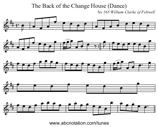 The Back of the Change House (Dance) - staff notation