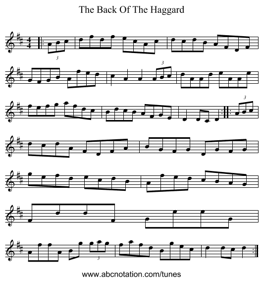 The Back Of The Haggard - staff notation