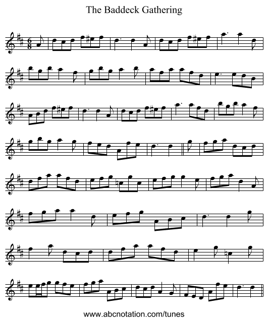 The Baddeck Gathering - staff notation