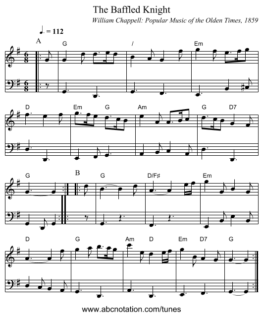 The Baffled Knight - staff notation