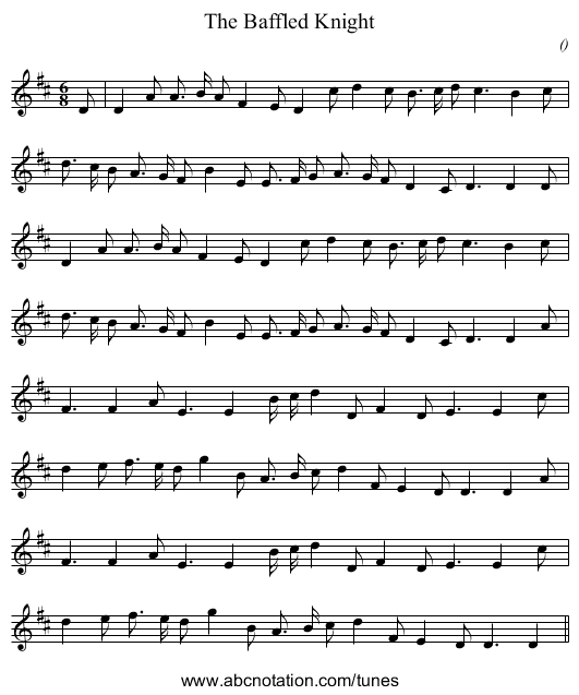 The Baffled Knight - staff notation