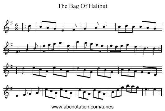 The Bag Of Halibut - staff notation