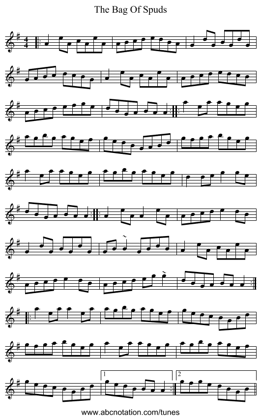 The Bag Of Spuds - staff notation