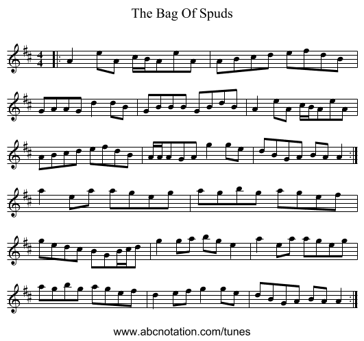 The Bag Of Spuds - staff notation