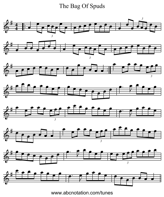 The Bag Of Spuds - staff notation