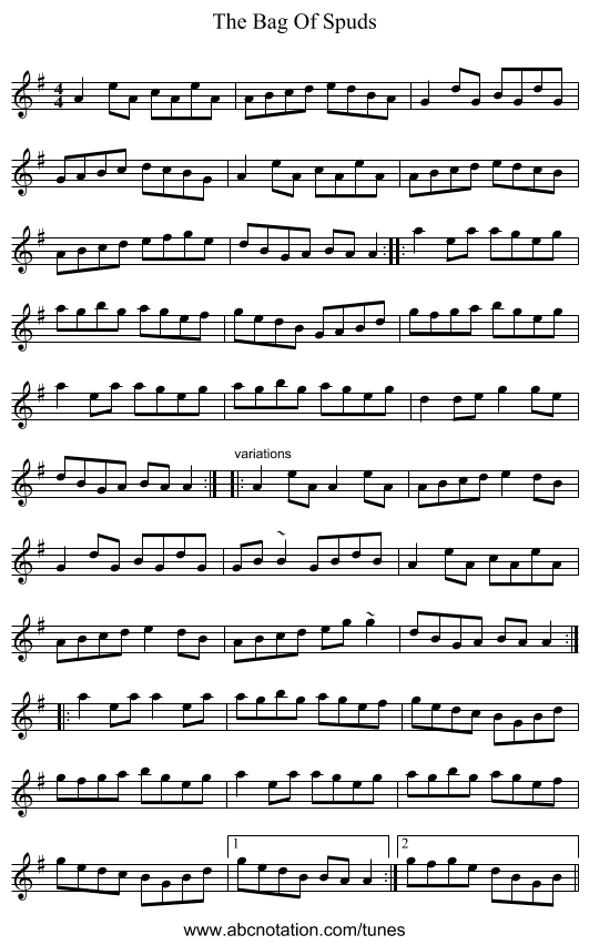 The Bag Of Spuds - staff notation