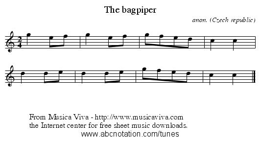 The bagpiper - staff notation