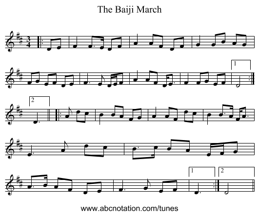 The Baiji March - staff notation