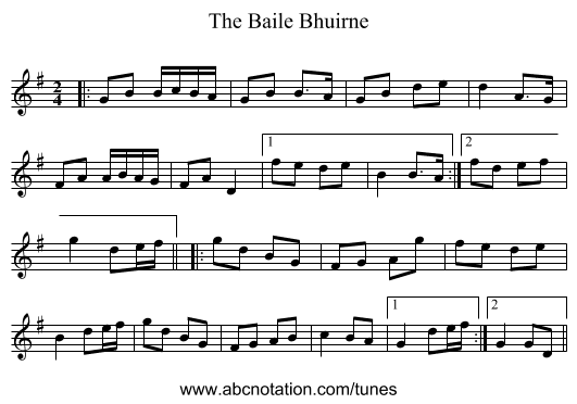 The Baile Bhuirne - staff notation